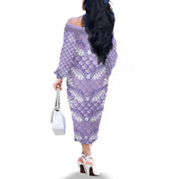 Lilac Mermaid Puakenikeni Maile Lei Family Matching Off The Shoulder Long Sleeve Dress and Hawaiian Shirt LT01 - Polynesian Pride
