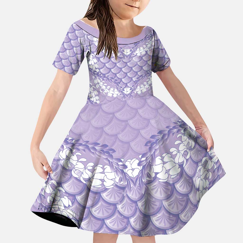 Lilac Mermaid Puakenikeni Maile Lei Family Matching Off Shoulder Maxi Dress and Hawaiian Shirt LT01 Daughter's Dress Purple - Polynesian Pride