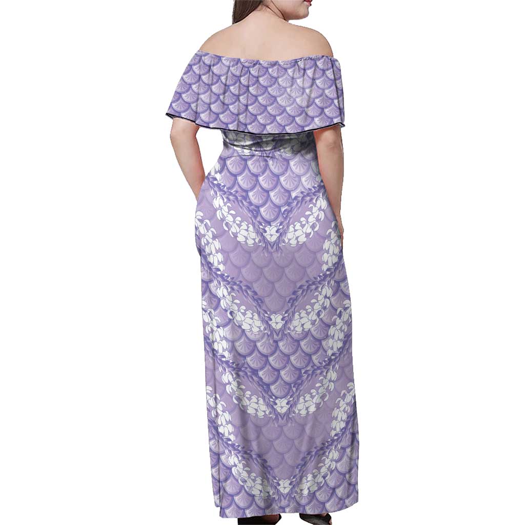 Lilac Mermaid Puakenikeni Maile Lei Family Matching Off Shoulder Maxi Dress and Hawaiian Shirt LT01 - Polynesian Pride