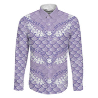Lilac Mermaid Puakenikeni Maile Lei Family Matching Off Shoulder Short Dress and Hawaiian Shirt LT01 Dad's Shirt - Long Sleeve Purple - Polynesian Pride