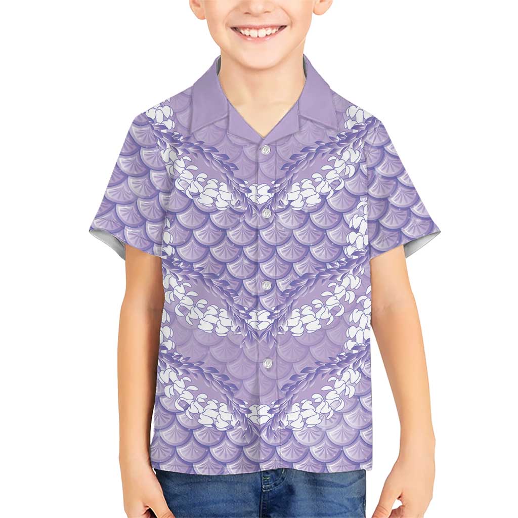 Lilac Mermaid Puakenikeni Maile Lei Family Matching Off Shoulder Short Dress and Hawaiian Shirt LT01 Son's Shirt Purple - Polynesian Pride
