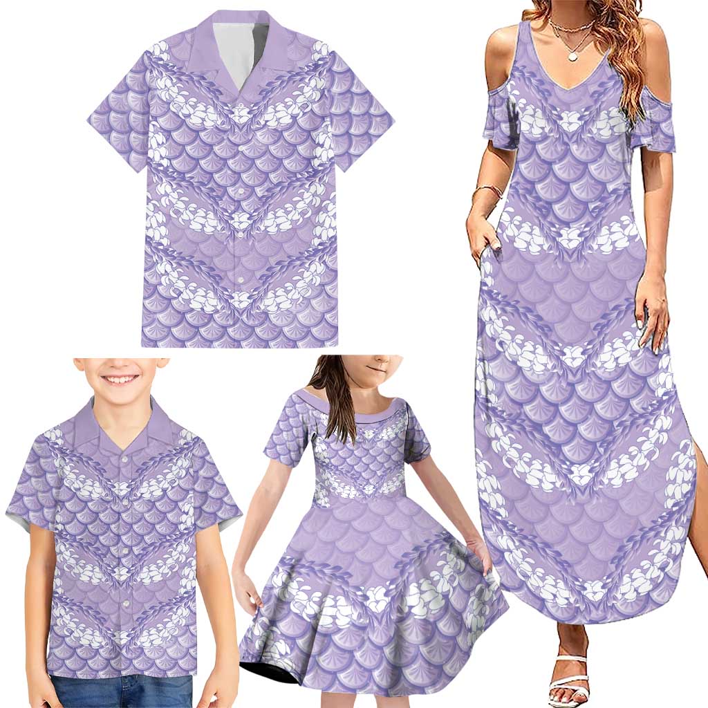 Lilac Mermaid Puakenikeni Maile Lei Family Matching Summer Maxi Dress and Hawaiian Shirt LT01 - Polynesian Pride
