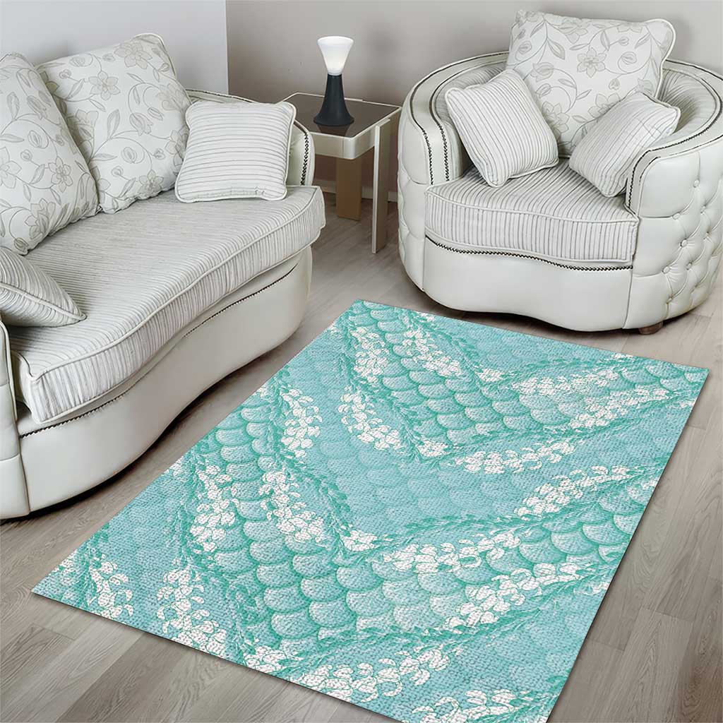 Light Turquoise Mermaid Puakenikeni Maile Lei Area Rug