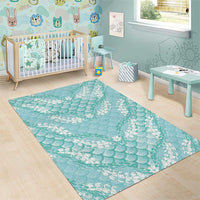 Light Turquoise Mermaid Puakenikeni Maile Lei Area Rug