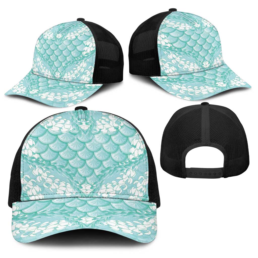 Light Turquoise Mermaid Puakenikeni Maile Lei Baseball Net Cap