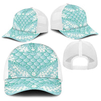 Light Turquoise Mermaid Puakenikeni Maile Lei Baseball Net Cap