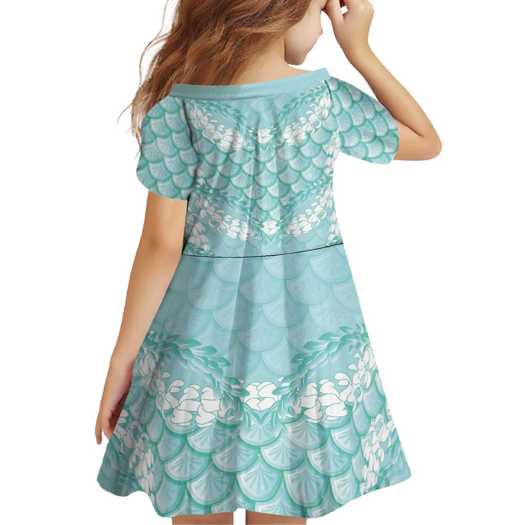 Light Turquoise Mermaid Puakenikeni Maile Lei Family Matching Off Shoulder Short Dress and Hawaiian Shirt LT01 - Polynesian Pride