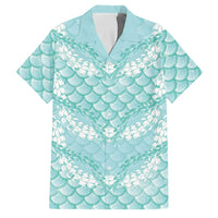 Light Turquoise Mermaid Puakenikeni Maile Lei Family Matching Puletasi and Hawaiian Shirt LT01 Dad's Shirt - Short Sleeve Turquoise - Polynesian Pride
