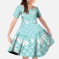 Light Turquoise Mermaid Puakenikeni Maile Lei Family Matching Summer Maxi Dress and Hawaiian Shirt LT01 Daughter's Dress Turquoise - Polynesian Pride