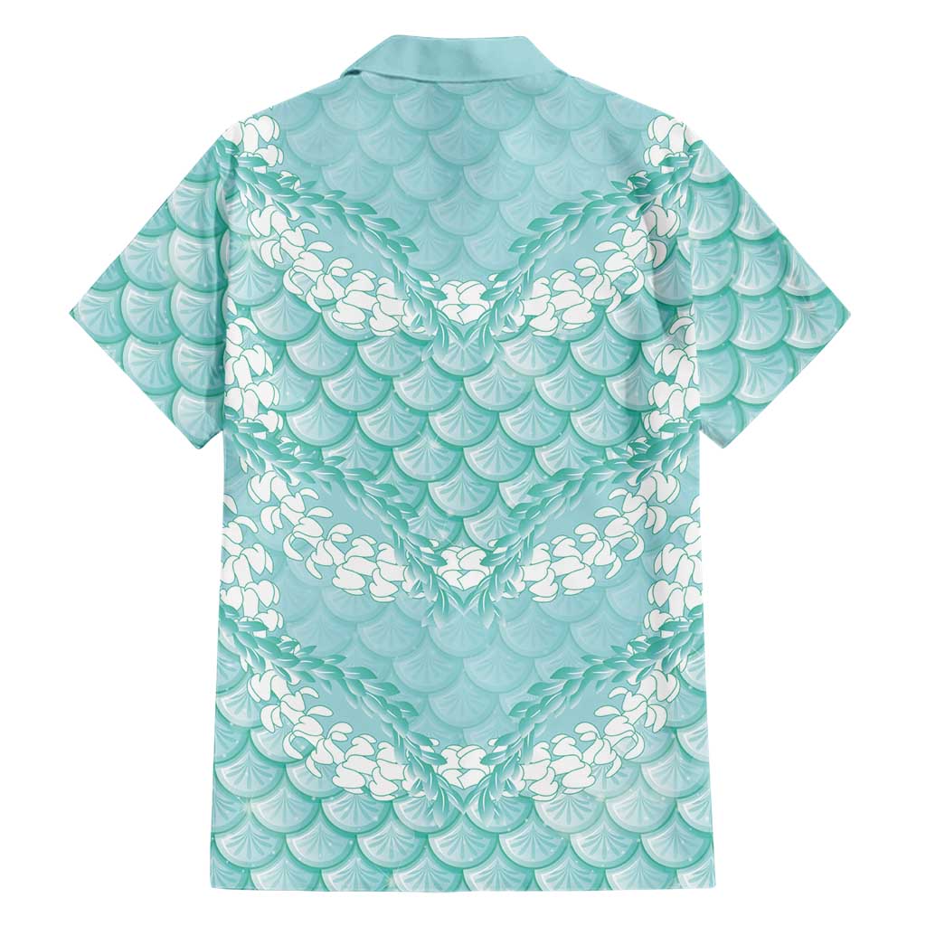 Light Turquoise Mermaid Puakenikeni Maile Lei Family Matching Summer Maxi Dress and Hawaiian Shirt LT01 - Polynesian Pride