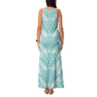 Light Turquoise Mermaid Puakenikeni Maile Lei Family Matching Tank Maxi Dress and Hawaiian Shirt LT01 - Polynesian Pride