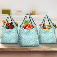 Light Turquoise Mermaid Puakenikeni Maile Lei Grocery Bag