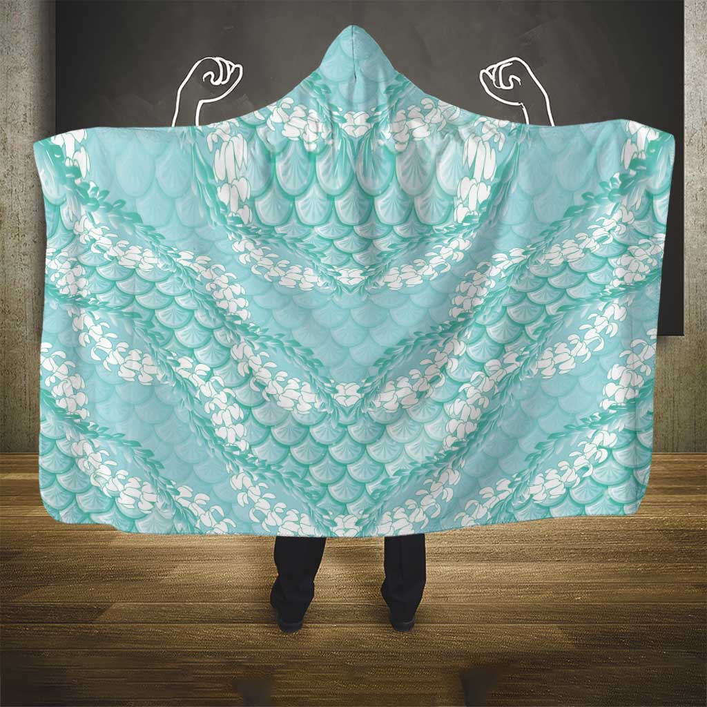 Light Turquoise Mermaid Puakenikeni Maile Lei Hooded Blanket