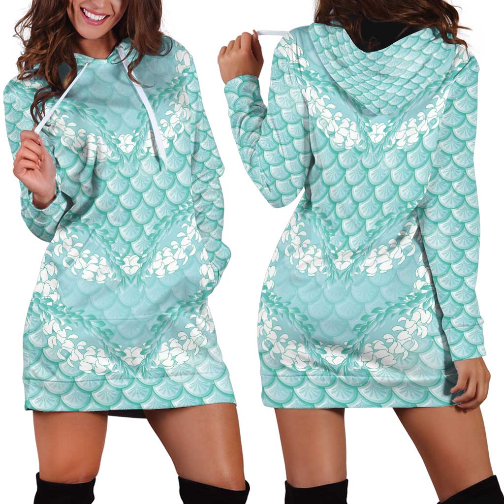Light Turquoise Mermaid Puakenikeni Maile Lei Hoodie Dress
