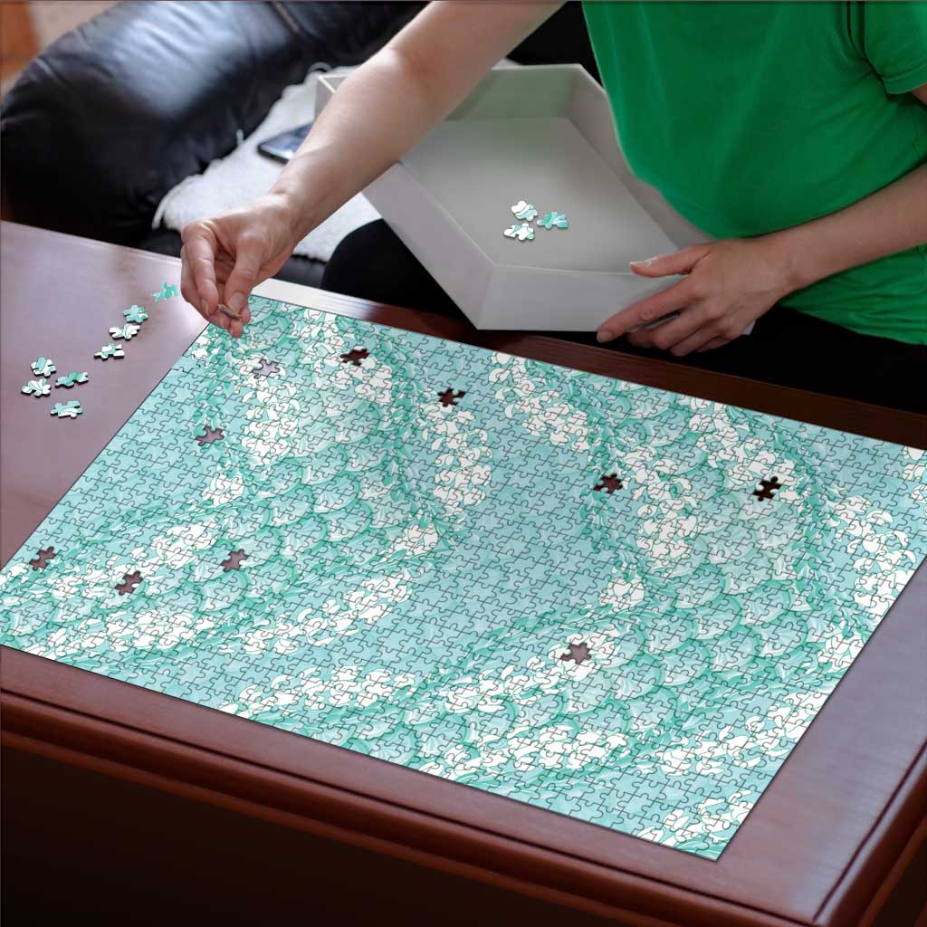 Light Turquoise Mermaid Puakenikeni Maile Lei Puzzle