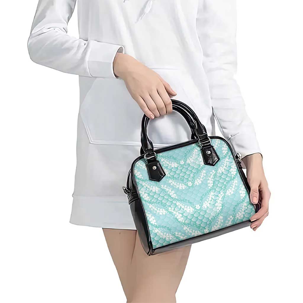 Light Turquoise Mermaid Puakenikeni Maile Lei Shoulder Handbag