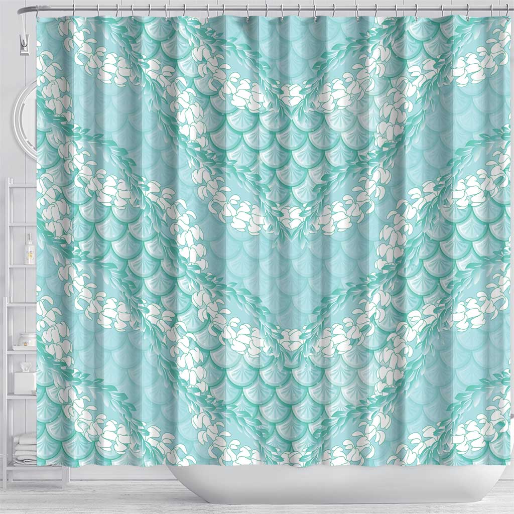 Light Turquoise Mermaid Puakenikeni Maile Lei Shower Curtain