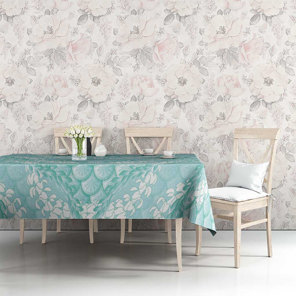 Light Turquoise Mermaid Puakenikeni Maile Lei Tablecloth