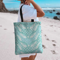 Light Turquoise Mermaid Puakenikeni Maile Lei Tote Bag