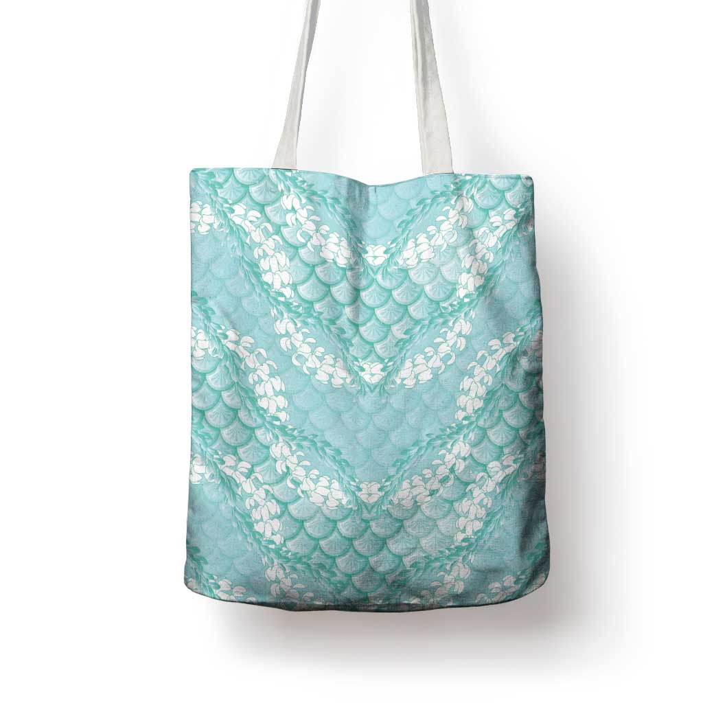 Light Turquoise Mermaid Puakenikeni Maile Lei Tote Bag