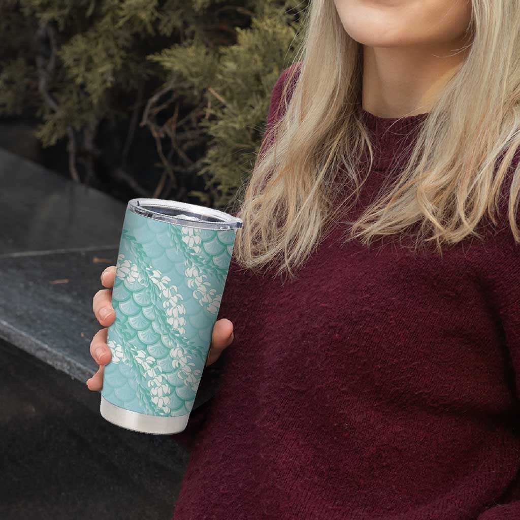 Light Turquoise Mermaid Puakenikeni Maile Lei Tumbler Cup