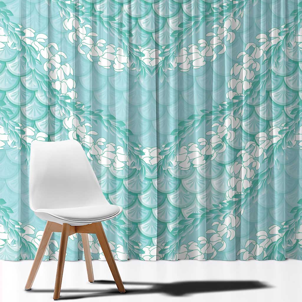 Light Turquoise Mermaid Puakenikeni Maile Lei Window Curtain