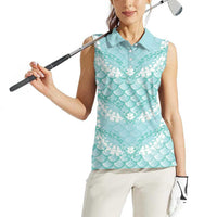 Light Turquoise Mermaid Puakenikeni Maile Lei Women Sleeveless Polo Shirt