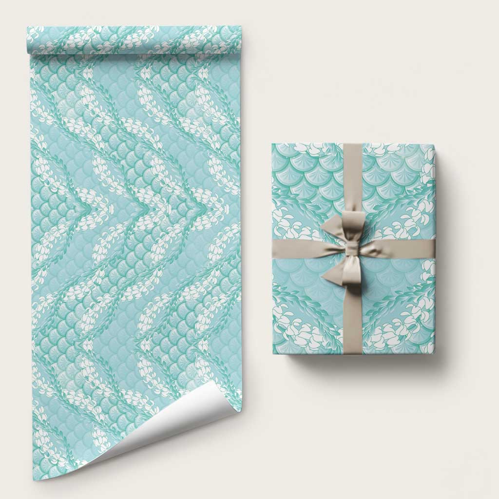Light Turquoise Mermaid Puakenikeni Maile Lei Wrapping Paper