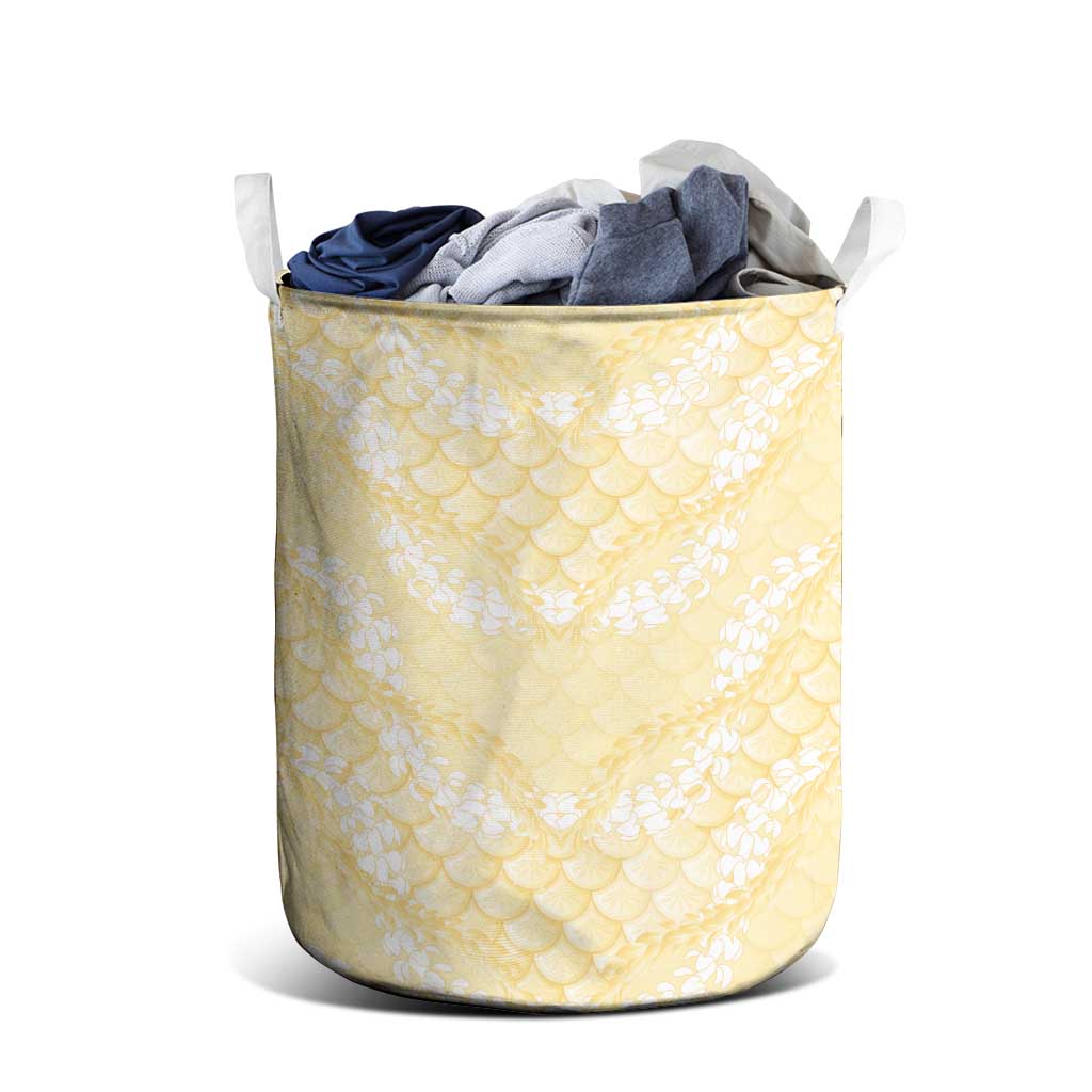 Pastel Yellow Mermaid Puakenikeni Maile Lei Laundry Basket