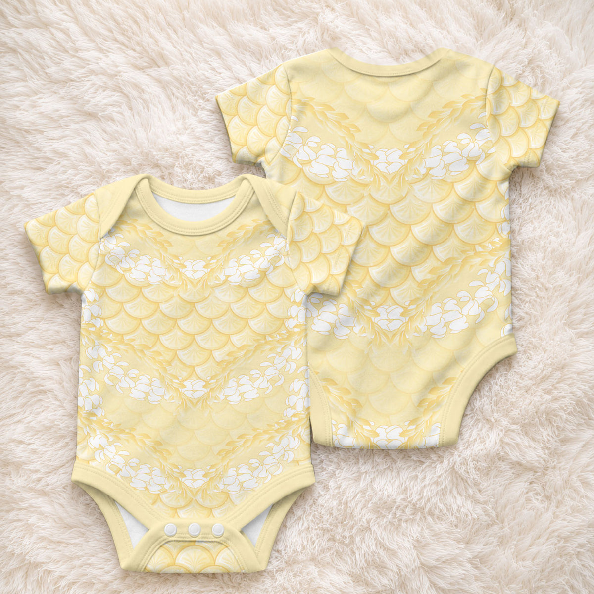 Pastel Yellow Mermaid Puakenikeni Maile Lei Baby Onesie LT01 - Polynesian Pride