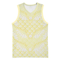 Pastel Yellow Mermaid Puakenikeni Maile Lei Basketball Jersey