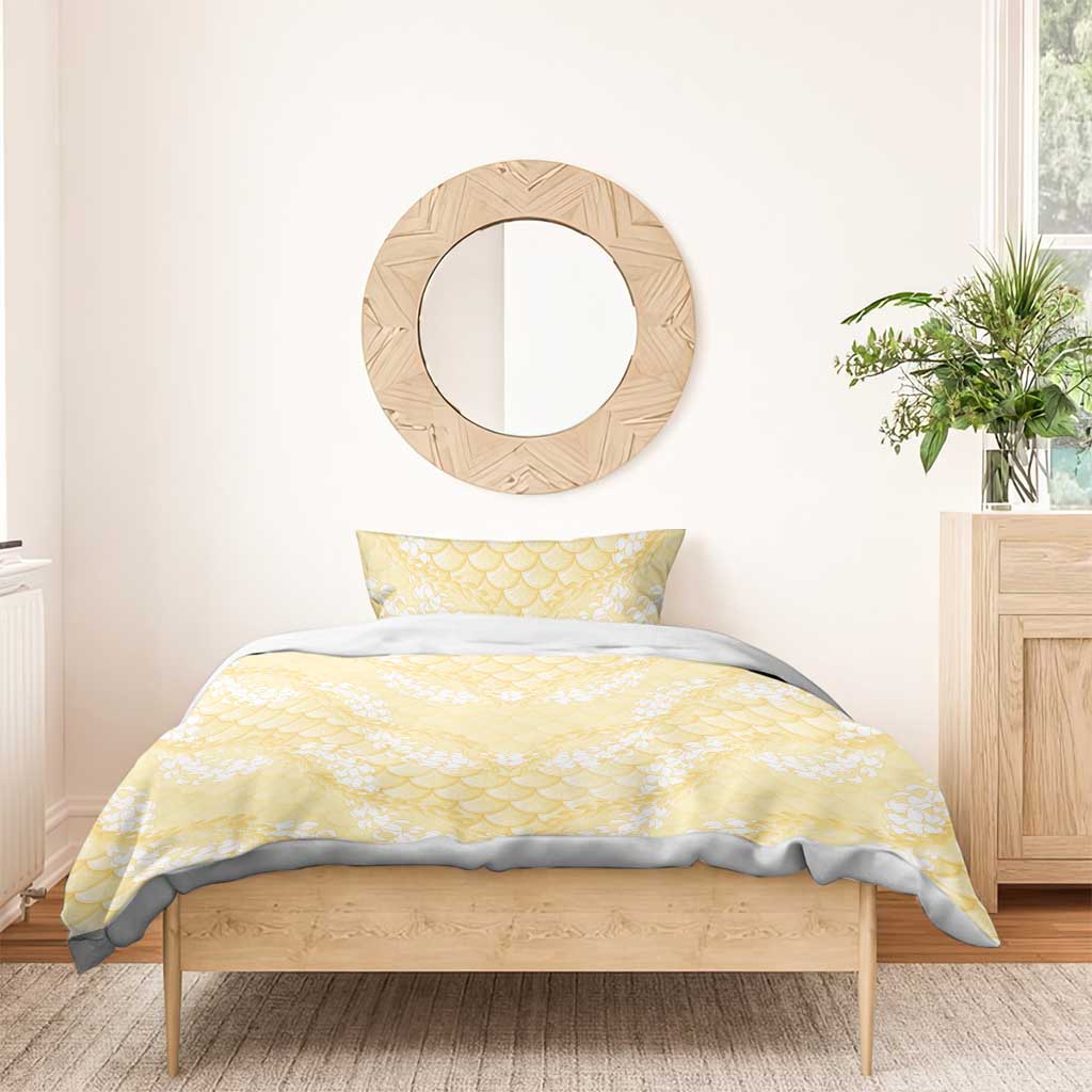 Pastel Yellow Mermaid Puakenikeni Maile Lei Bedding Set