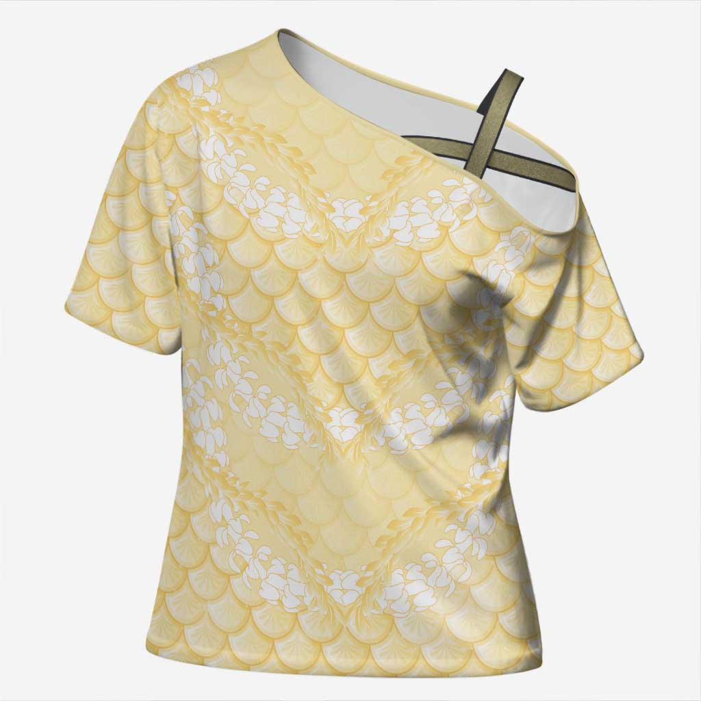 Pastel Yellow Mermaid Puakenikeni Maile Lei Cross Shoulder Shirt LT01 Female Yellow - Polynesian Pride