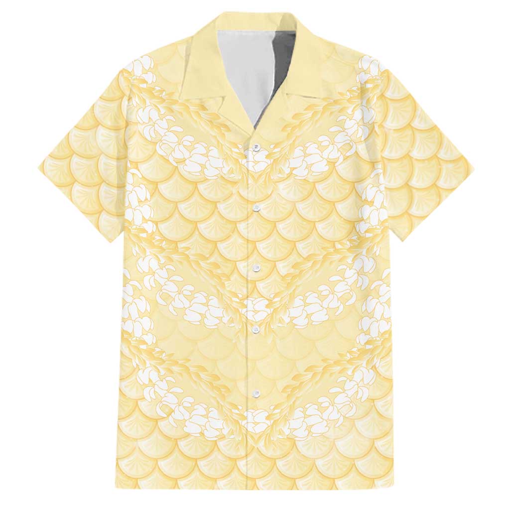 Pastel Yellow Mermaid Puakenikeni Maile Lei Family Matching Long Sleeve Bodycon Dress and Hawaiian Shirt LT01 Dad's Shirt - Short Sleeve Yellow - Polynesian Pride