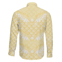 Pastel Yellow Mermaid Puakenikeni Maile Lei Family Matching Long Sleeve Bodycon Dress and Hawaiian Shirt LT01 - Polynesian Pride