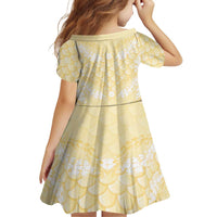 Pastel Yellow Mermaid Puakenikeni Maile Lei Family Matching Off Shoulder Short Dress and Hawaiian Shirt LT01 - Polynesian Pride
