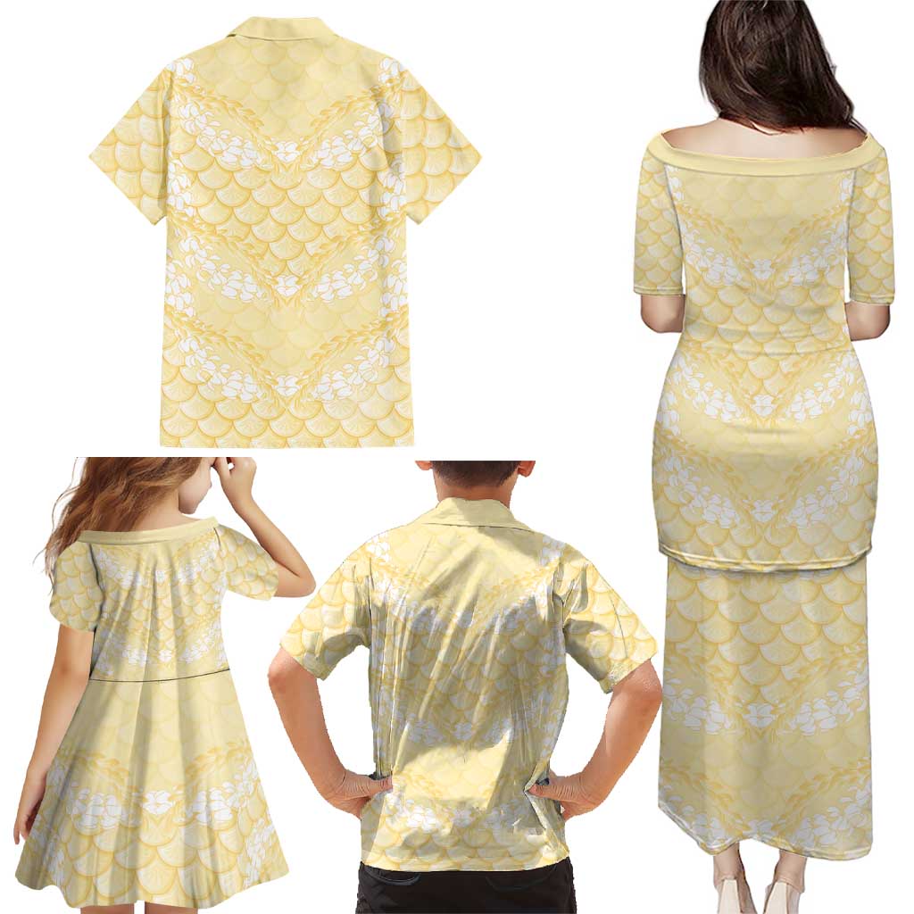 Pastel Yellow Mermaid Puakenikeni Maile Lei Family Matching Puletasi and Hawaiian Shirt LT01 - Polynesian Pride