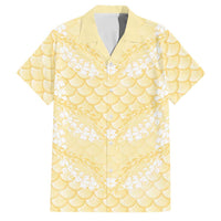 Pastel Yellow Mermaid Puakenikeni Maile Lei Family Matching Puletasi and Hawaiian Shirt LT01 Dad's Shirt - Short Sleeve Yellow - Polynesian Pride