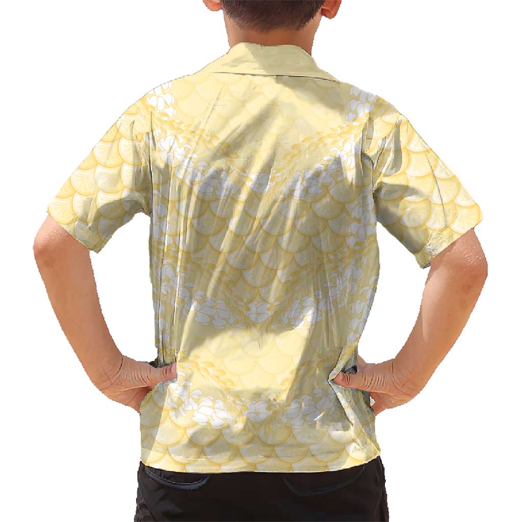 Pastel Yellow Mermaid Puakenikeni Maile Lei Family Matching Summer Maxi Dress and Hawaiian Shirt LT01 - Polynesian Pride