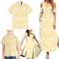 Pastel Yellow Mermaid Puakenikeni Maile Lei Family Matching Summer Maxi Dress and Hawaiian Shirt LT01 - Polynesian Pride