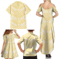 Pastel Yellow Mermaid Puakenikeni Maile Lei Family Matching Summer Maxi Dress and Hawaiian Shirt LT01 - Polynesian Pride