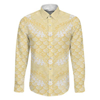 Pastel Yellow Mermaid Puakenikeni Maile Lei Family Matching Summer Maxi Dress and Hawaiian Shirt LT01 Dad's Shirt - Long Sleeve Yellow - Polynesian Pride