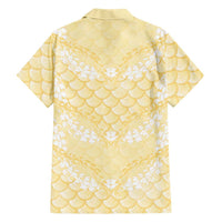 Pastel Yellow Mermaid Puakenikeni Maile Lei Family Matching Tank Maxi Dress and Hawaiian Shirt LT01 - Polynesian Pride