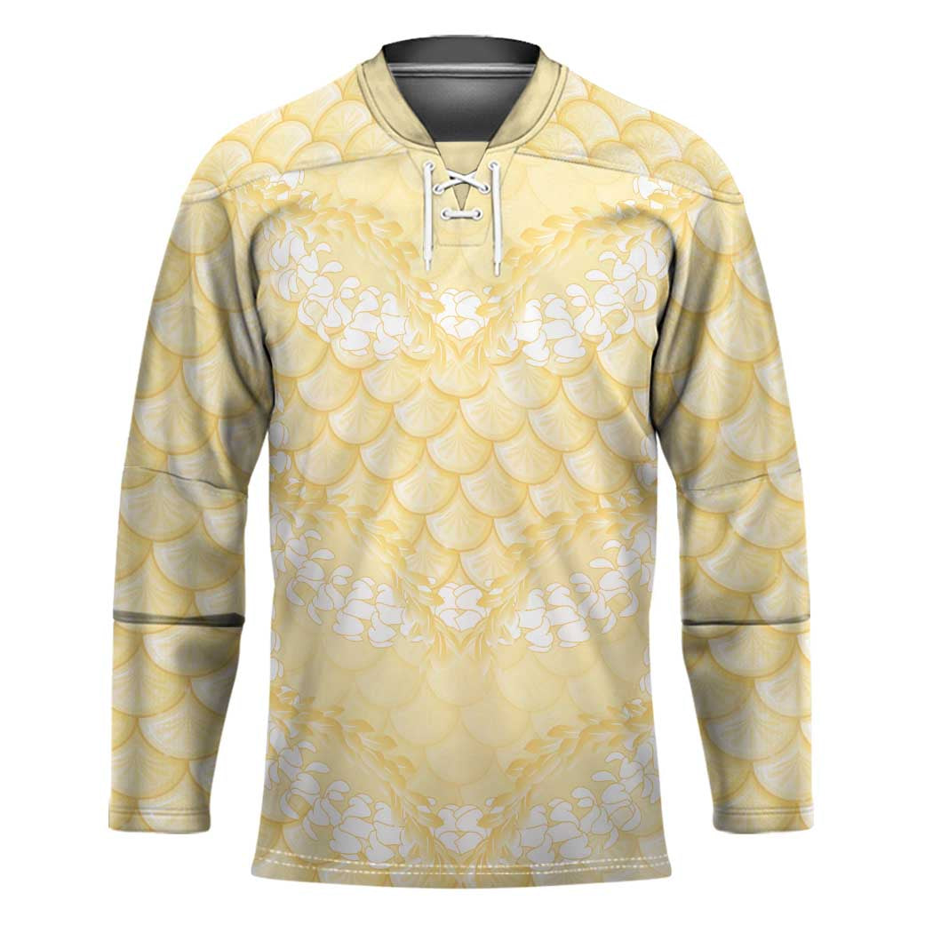 Pastel Yellow Mermaid Puakenikeni Maile Lei Hockey Jersey