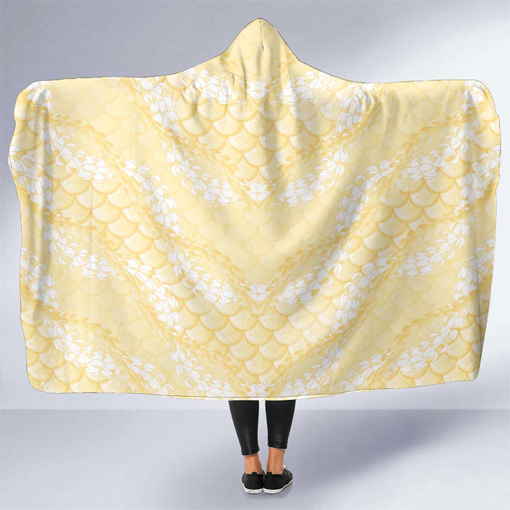 Pastel Yellow Mermaid Puakenikeni Maile Lei Hooded Blanket