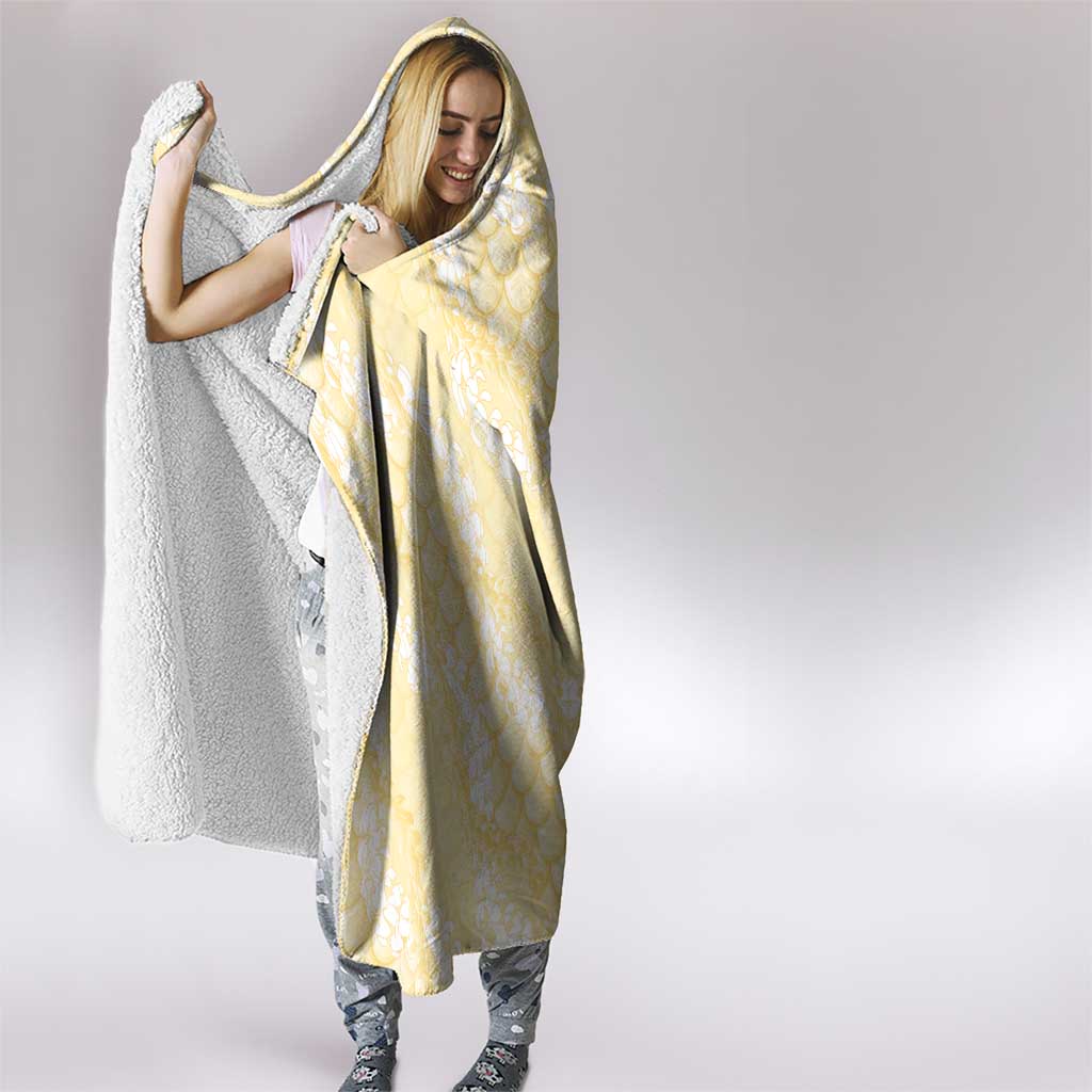 Pastel Yellow Mermaid Puakenikeni Maile Lei Hooded Blanket