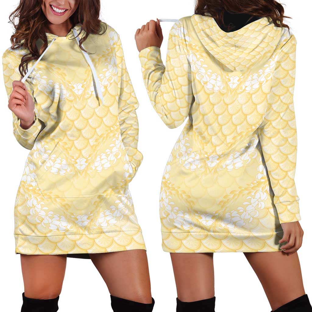 Pastel Yellow Mermaid Puakenikeni Maile Lei Hoodie Dress