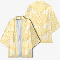 Pastel Yellow Mermaid Puakenikeni Maile Lei Kimono