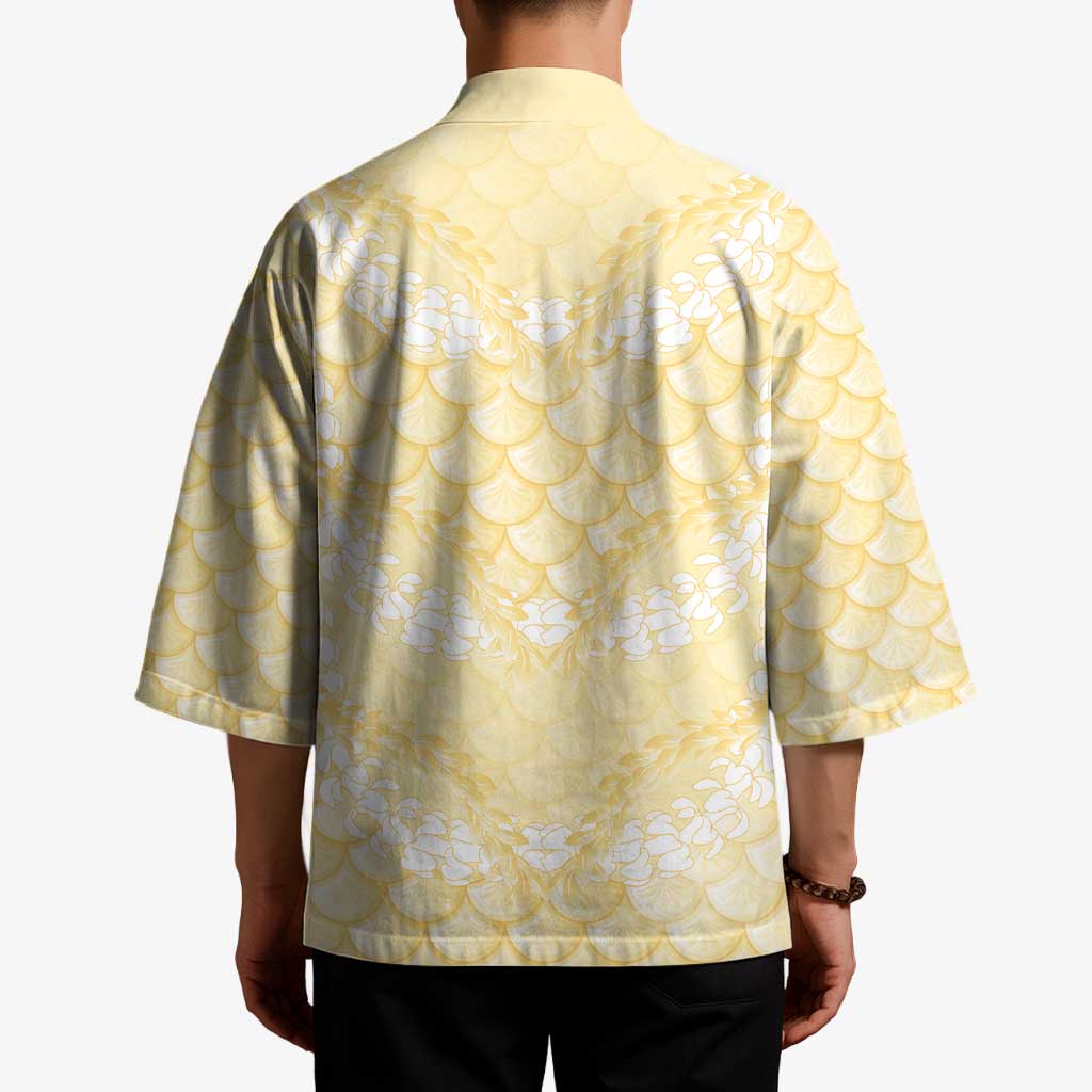 Pastel Yellow Mermaid Puakenikeni Maile Lei Kimono