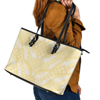 Pastel Yellow Mermaid Puakenikeni Maile Lei Leather Tote Bag